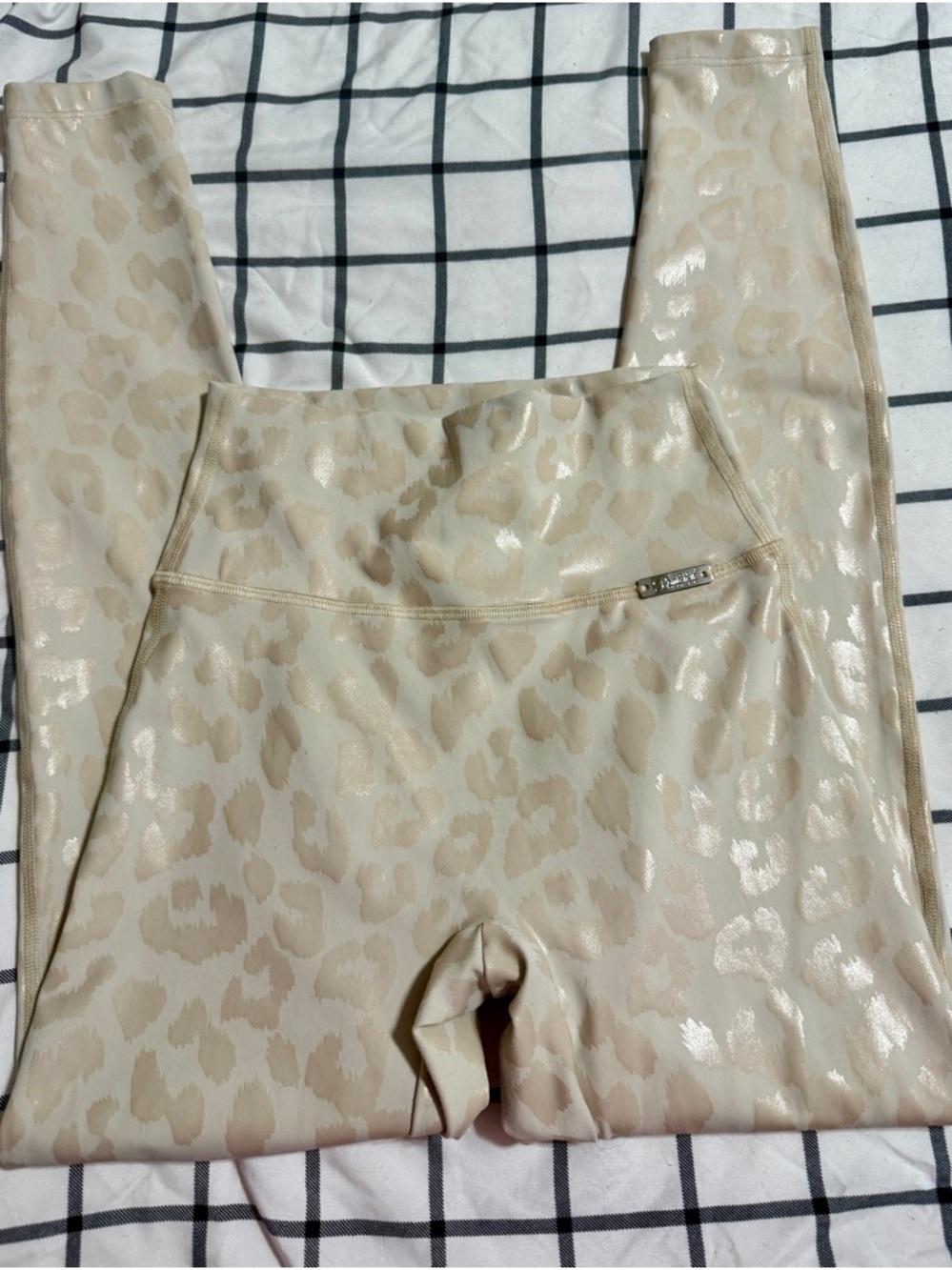 Bombshell Sportswear Cream and Beige Shimmer Animal-Print Leggings